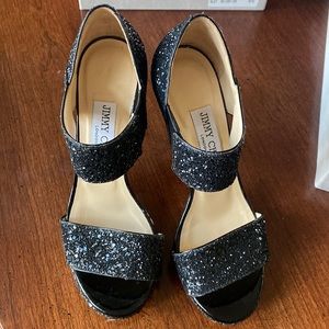 Jimmy Choo Black Glitter Heels Size 5.5